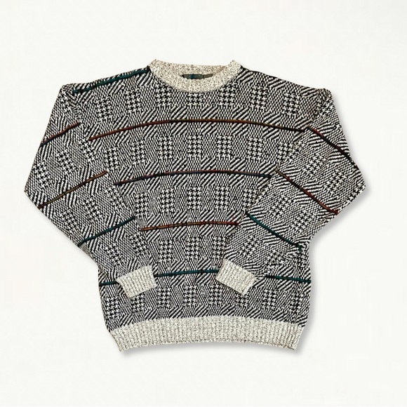 Vintage Other - Vintage 90s Etchings Heavy Knit Crewneck Sweater Large Striped Optical Illusion